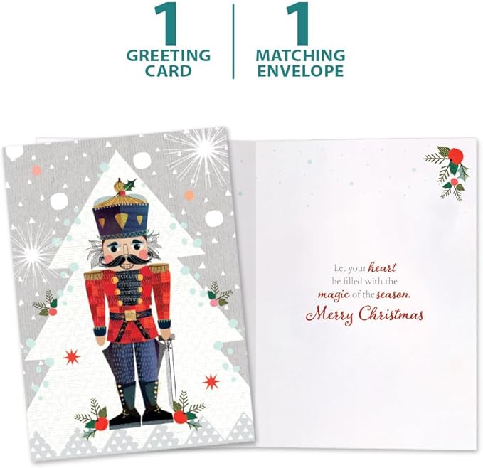Tree-Free Greetings - Season's Greeting Card - Artful Designs - 1 Card + Matching Envelopes - Made in USA - 100% Recycled Paper - 5 x 7 - Nutcracker Joy (VO80669)