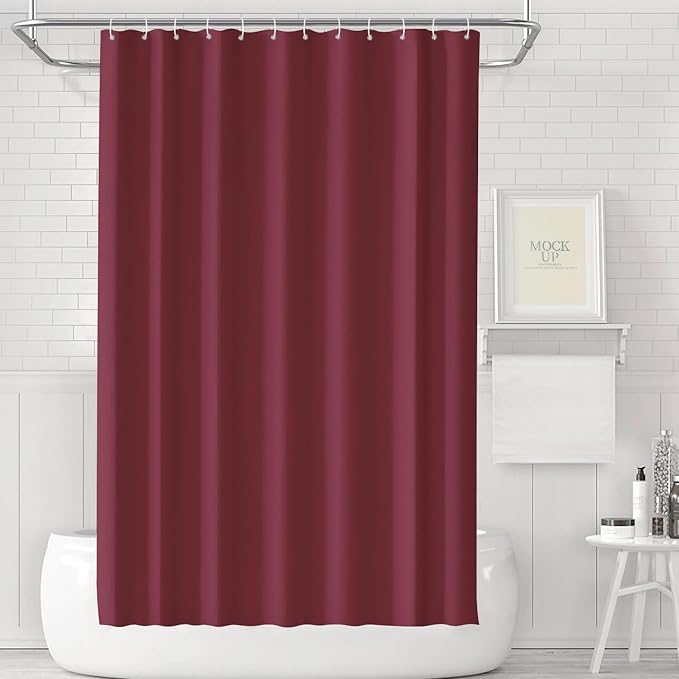timecity Dark Red Shower Curtain Liner with 3 Magnets Plastic Shower Curtain Thickened Waterproof Quickdrying Shower Curtain Set with 12 White Plastic Hooks Shower Liner for Bathroom Shower,71x71inch