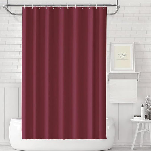 timecity Dark Red Shower Curtain Liner with 3 Magnets Plastic Shower Curtain Thickened Waterproof Quickdrying Shower Curtain Set with 12 White Plastic Hooks Shower Liner for Bathroom Shower,71x71inch