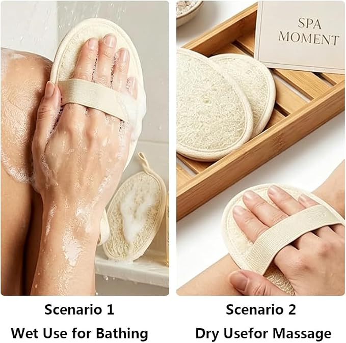 Natural Loofah Sponge Exfoliating Body Scrubber & Face Scrubber,Eco-Friendly Loofah Shower Tool for Men & Women,for Face and Body Skin Care Bath(2 Pack)