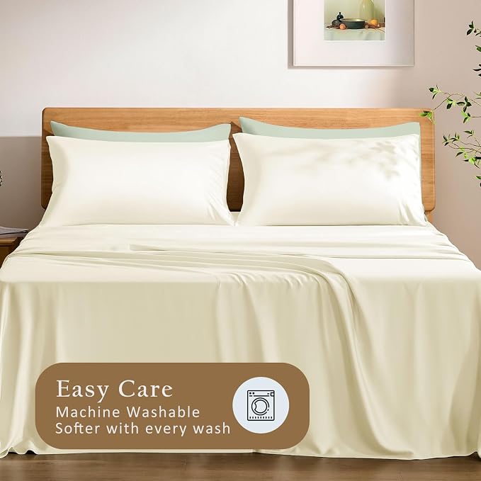 TOSMO Luxury Pillow Case Set of 2 - Cooling Viscose Derived from Bamboo, Oeko-TEX, Breathabl Silky Soft Pillow Cases with Envelope Closure (Queen, Vanilla Yellow)