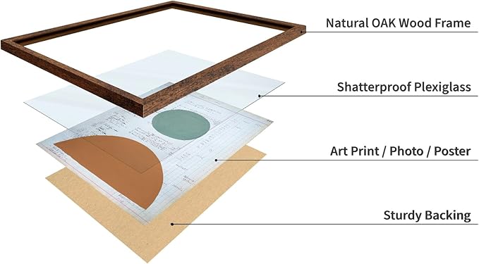 Monem Art Vintage Ledger Abstract Geometric Print - Modernist Teal and Ochre Art Poster - Wall Decor for Office, Living Room or Studio - 16x20 Brown Framed Wall Art by Renee Stramel