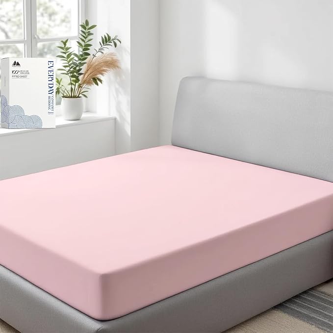 Mayfair Linen 100% Organic Cotton Percale Weave Fitted Sheet King Size, Blush, 1 Deep Pocket King Fitted Sheet, Fits Mattress Upto 16" Crisp and Cool Bed Linen, Luxury GOTS Certified Sheets