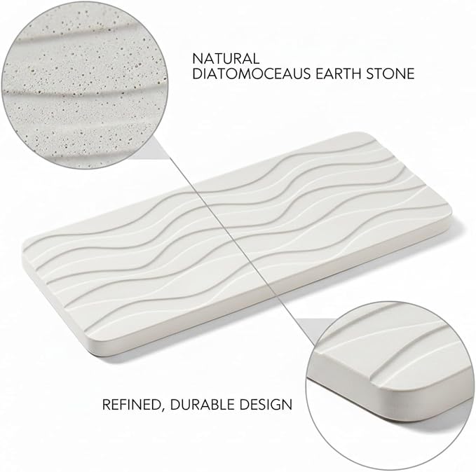 Diatomaceous Earth Soap Dish, Rectangular Stone Bar Soap Holder for Bathroom Sink & Shower, Absorbent Tray (8.7 x 3.5 Inch)