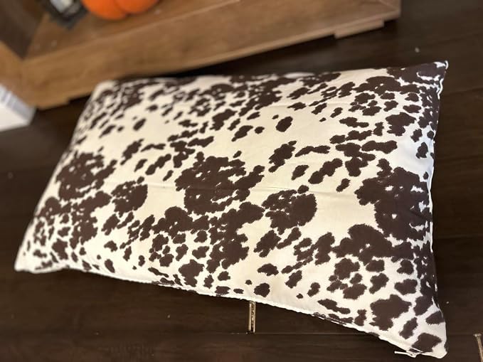 Natural Cotton Canvas Dog Bed – Raw Cotton Filled Pet Cushion Insert, Breathable Eco-Friendly Dog Mattress, Durable Washable Cover with Zipper (Cow Print Brown White, Medium 42"x29"x4")
