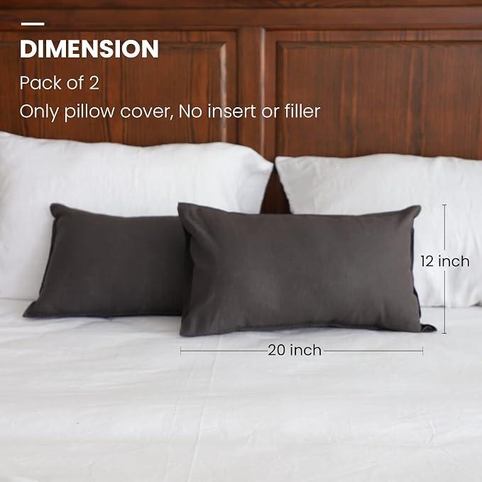 Simple&Opulence Linen Lumbar Pillow Covers 12x20 Inch Set of 2 Flax Cotton Blend Rectangular Decorative Throw Cushion Cover for Couch Sofa Bedroom Office Soft Breathable Farmhouse - Dark Grey