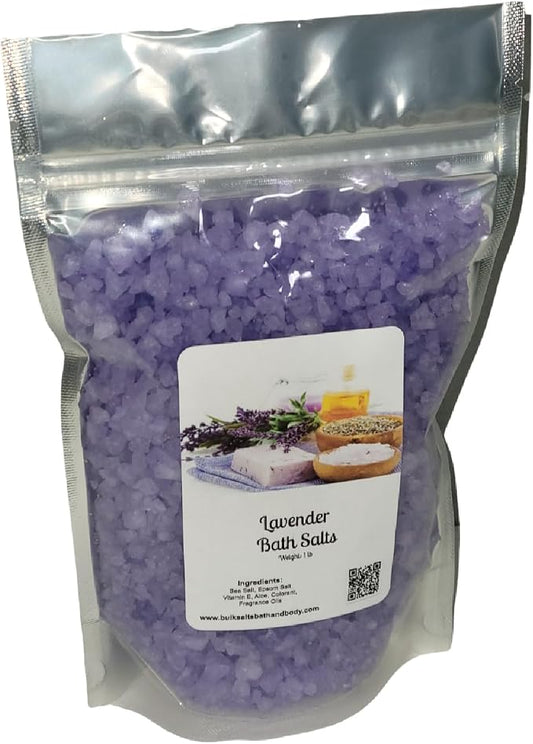 Bath Salts | 1lb Bag (16oz.) | Choose Your Scent | Epsom Salt | Sea Salt| Bathing | Body Care | Beauty | Relaxation | Spa | Pedicure | Manicure | Soak (Lavender)
