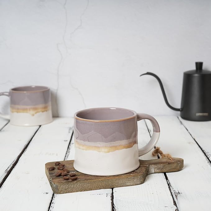 Bosmarlin Large Stoneware Coffee Mug Set of 2, Big Tea Cup for Office and Home, 15Oz, Dishwasher and Microwave Safe (Purple, 2)