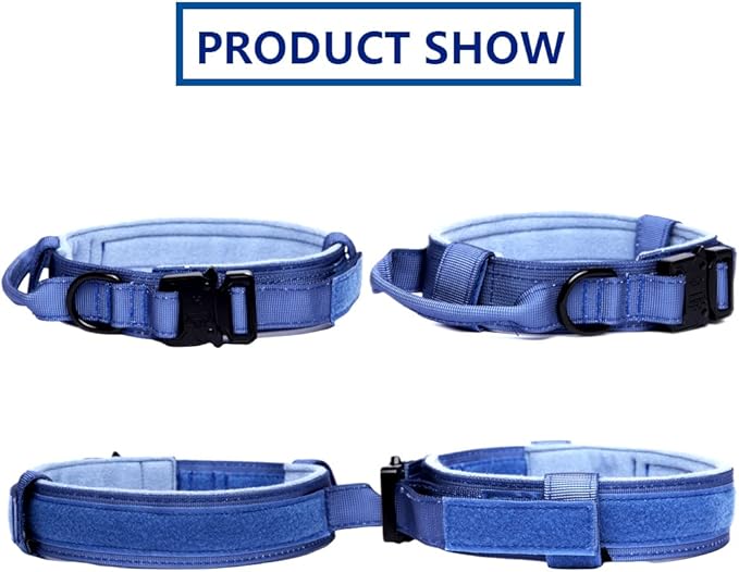 Tactical Dog Collar and Leash Set Adjustable Military Nylon Dog Collar with Control Handle and Heavy Duty Metal Buckle for Large Dogs（Dark Blue M
