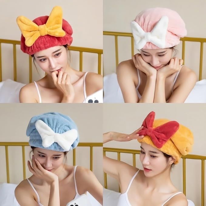 Microfiber Hair Drying Caps for Women Pink | Ultra Absorbent Hair Towels Wrap Turban,Microfiber Bath Towels Bow Shower Cap for Wet Hair,Great Hair Products Gift for Girls