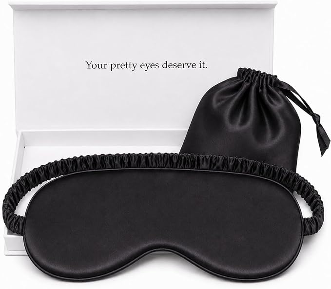 Silk Sleep Mask Light Blocking Luxury 100% Mulberry 19mm Silk Eye Mask Eye Cover Blindfold Ultra Soft Light & Comfy Anti Aging Skin Care with Travel Bag Gift Package