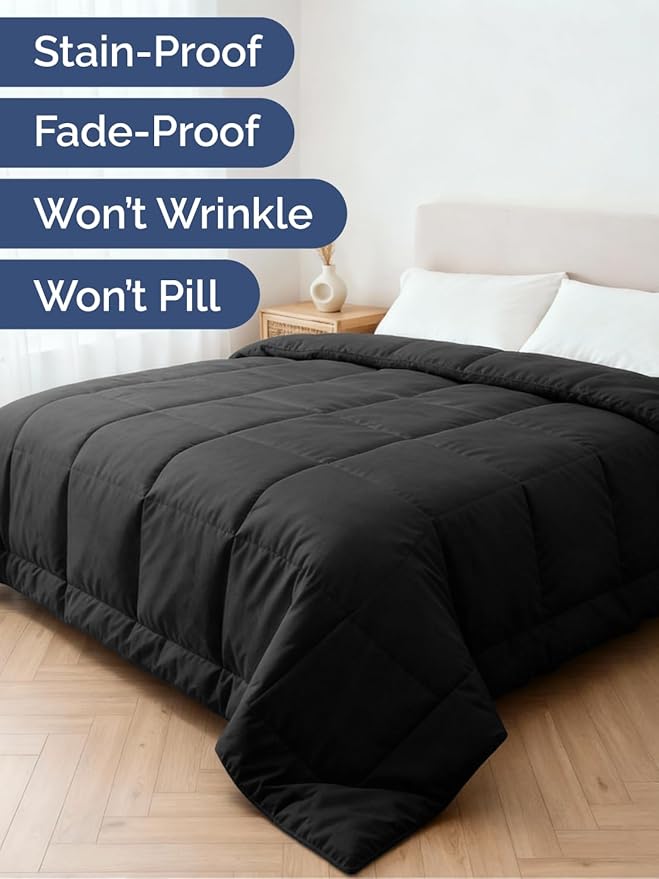 Queen Size, Black Alternative Down Comforter - Warm, Lightweight & Breathable Hotel Quality Bedding Set for Men, Women, Kids & Teens - All Season Oversized Cooling Microfiber Duvet Insert Comforter