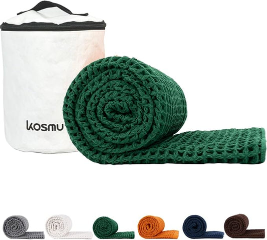 Luxury Organic Japanese Cotton Waffle Bath Towel | Thick, Absorbent, Quick Dry Bathroom Towels for Shower, Sauna, Onsen| Hotel & Spa Quality, Gift-Ready (Forest Green, Bath Towel, 55" x 34")