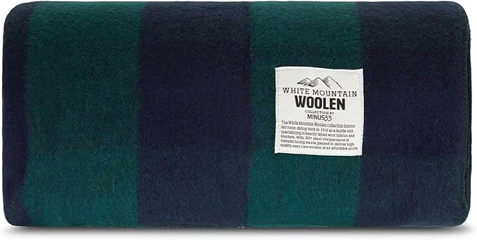 Lodge Twin Blanket - 80% Recycled Wool - Buffalo Plaid - Warm Throw Blanket - Thick - Washable - 65W x 90L - Green and Blue