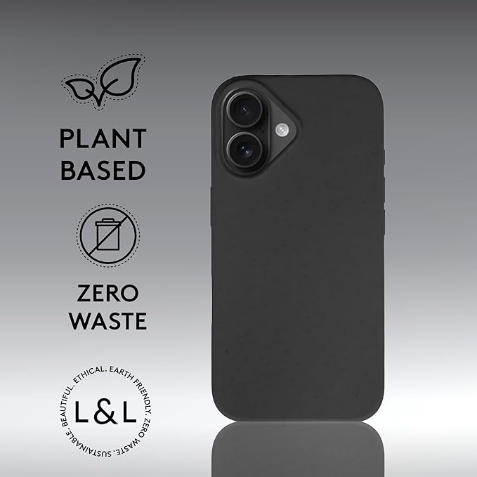 LOAM & LORE Biodegradable Phone Case for iPhone 16, Plastic Free Eco Friendly Phone Case, Plant Based Compostable iPhone 16, Premium Zero-Waste Phone Cover (Black)
