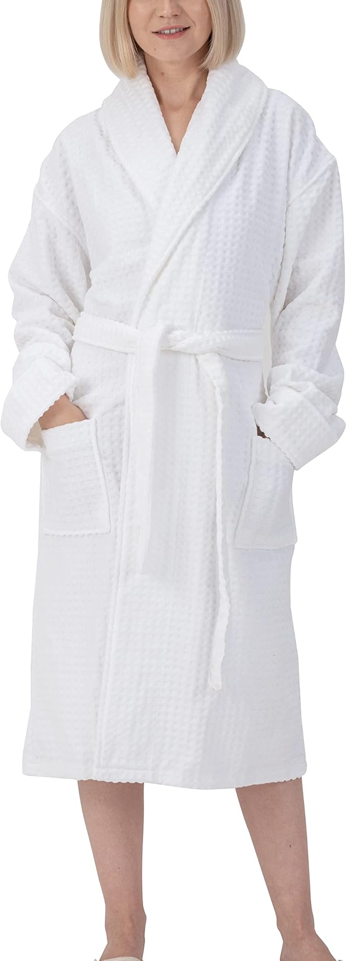 Alpine Swiss Elyse Womens Luxury Waffle Knit Cotton Bathrobe Shawl Collar Hotel Spa Robe