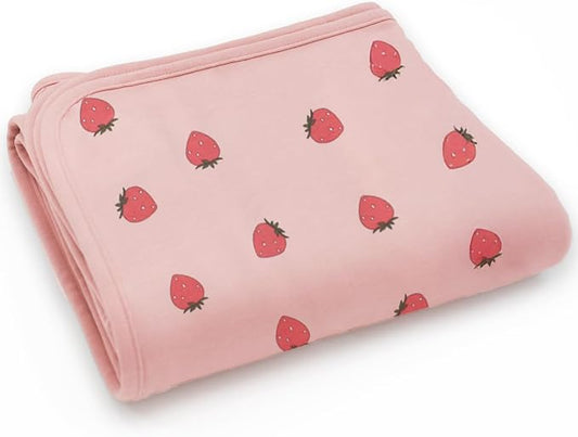 Woolino Toddler Blanket - Merino Wool and Organic Cotton Baby Blanket for Girls and Boys - 4 Season - 52.5” x 40” - Strawberry