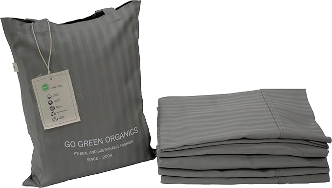 Organic Cotton Soft Sateen Stripe Bed Sheet Set - Luxury Hotel Quality - GOTS Certified - Deep Pocket - Easy Care - King (Steel Grey)