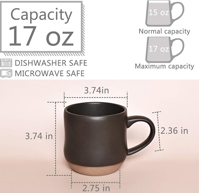 Bosmarlin Large Stoneware Speckled Coffee Mug, Big Ceramic Tea Cup, 17 Oz, Dishwasher and Microwave Safe, 1 PCS (Black, 1)