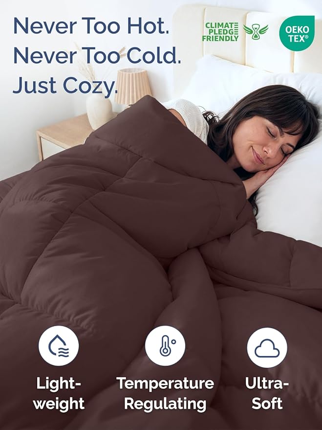 Full Size, Brown/Beige Alternative Down Comforter - Warm, Lightweight & Breathable Hotel Quality Bedding for Men, Women, Kids & Teens - All Season Oversized Cooling Microfiber Duvet Insert Comforter