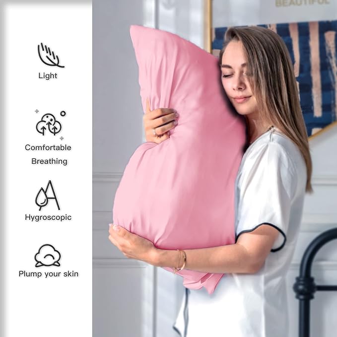 Mulberry Silk Pillowcase for Hair and Skin Pillow Case with Hidden Zipper Soft Breathable Smooth Cooling Silk Pillow Covers for Sleeping (Pink, King,1Pcs)