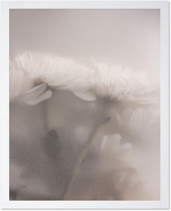 Monem Art Ethereal White Flower Print - Minimalist Botanical Photography Poster - Wall Decor for Living Room, Bedroom or Office - 16x20 White Framed Wall Art by Mareike Bohmer
