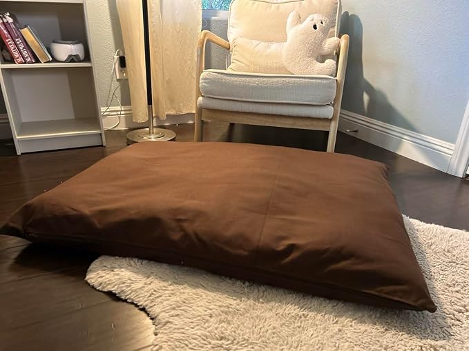 Natural Cotton Canvas Dog Bed – Raw Cotton Filled Pet Cushion Insert, Breathable Eco-Friendly Dog Mattress, Durable Washable Cover with Zipper (Dark Brown, Medium 42"x29"x4")