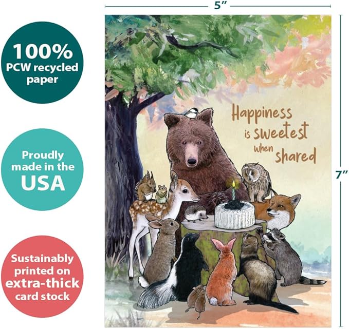 Tree-Free Greetings - Birthday Cards - Artful Designs - 1 Card + Matching Envelope - Made in USA - 100% Recycled Paper - 5"x7" - Sweetest When Shared (GO69170)