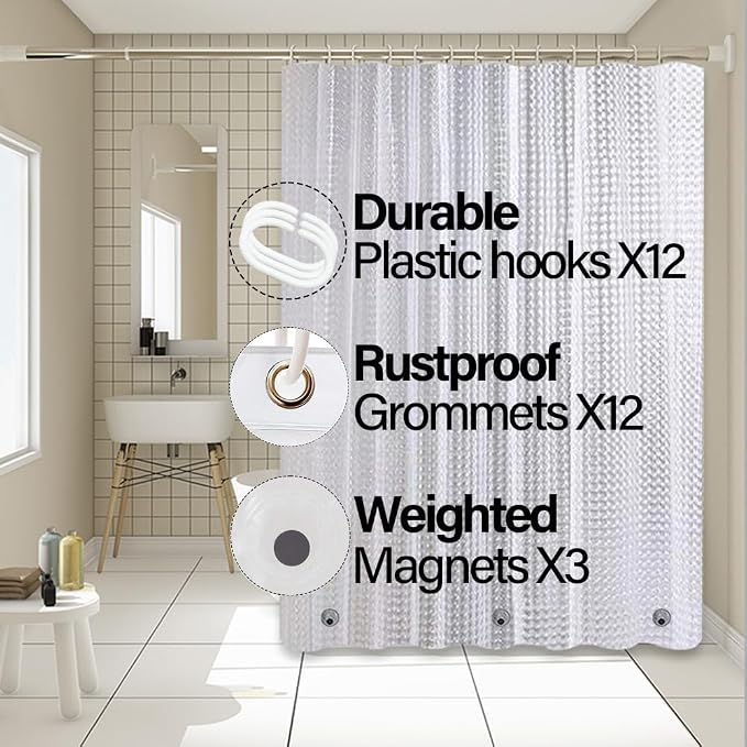 Plastic Shower Liner - Premium EVA 4G Shower Curtain Liner with Rustproof Grommets and 3 Weighted Magnets, Waterproof Shower Curtains for Bathroom (3D Cat-Eye, 72"*72")
