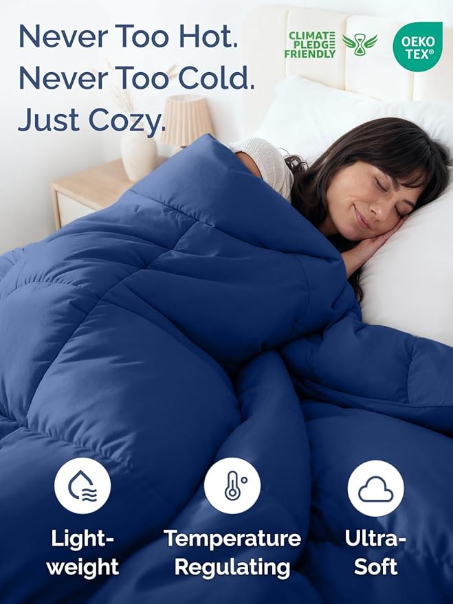 Cal King Size, Navy Blue/SkyBlue Alternative Down Comforter - Warm, Lightweight & Breathable Hotel Quality Bedding for Men, Women, Kids & Teens - All Season Cooling Microfiber Duvet Insert Comforter