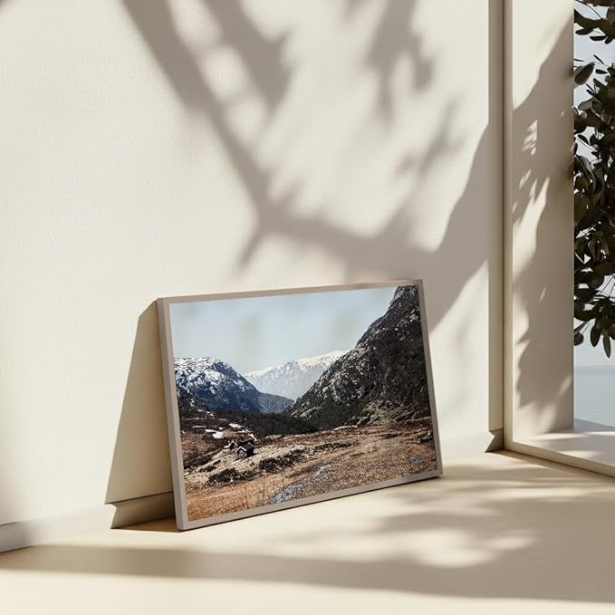 Monem Art Scandinavian Mountain Cabin Landscape Photography Print - Nordic Nature Scenic Art Poster - Wall Decor for Living Room, Bedroom or Office - 8x10 Silver Framed CANVAS by Mareike Bohmer