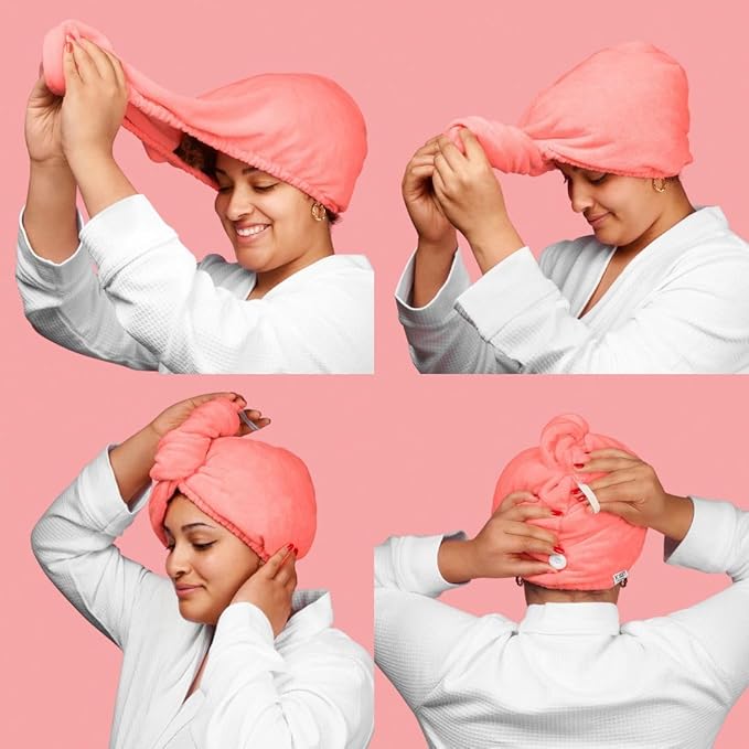 Noughty 97% Natural Pink Microfibre Hair Towel, Hair Towel Wrap Quickly Absorbs Moisture, Reduces Breakage, Combats Frizz, Pink
