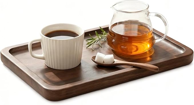 Solid Walnut Small Serving Tray - 11.81" x 7.8" x 0.79" One Piece Walnut Tray 1/4‘’ deep for Coffee Table, Breakfast,Bathroom Vanity, Perfume Display,Home Decor, Natural Finish, No Glue Joints