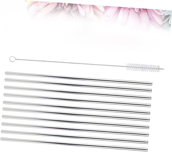 PRETYZOOM 11pc Stainless Steel Reusable Straws Set Straight Drink Straws with Cleaning Brush