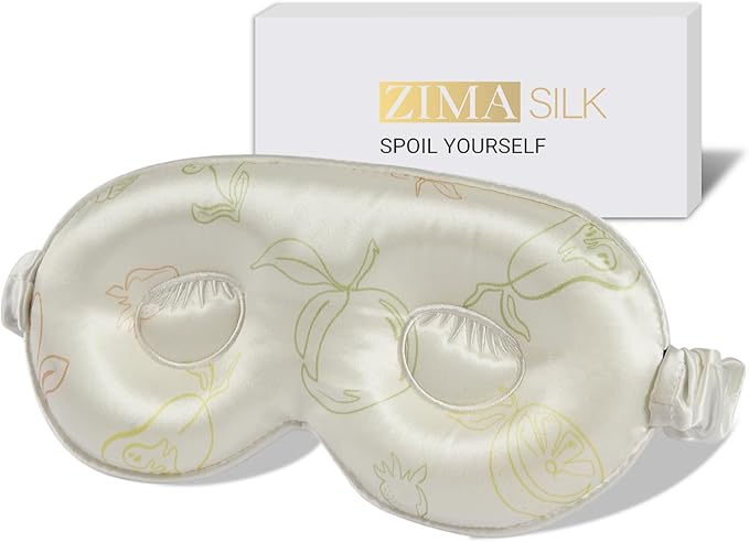 ZIMASILK 22 Momme 100% Mulberry Silk Sleep Mask, 3D Contoured Cup Eye mask Blindfold, Super Soft & Comfortable Sleep Eye Mask for Sleeping(Ivory - Fruit Line Art)
