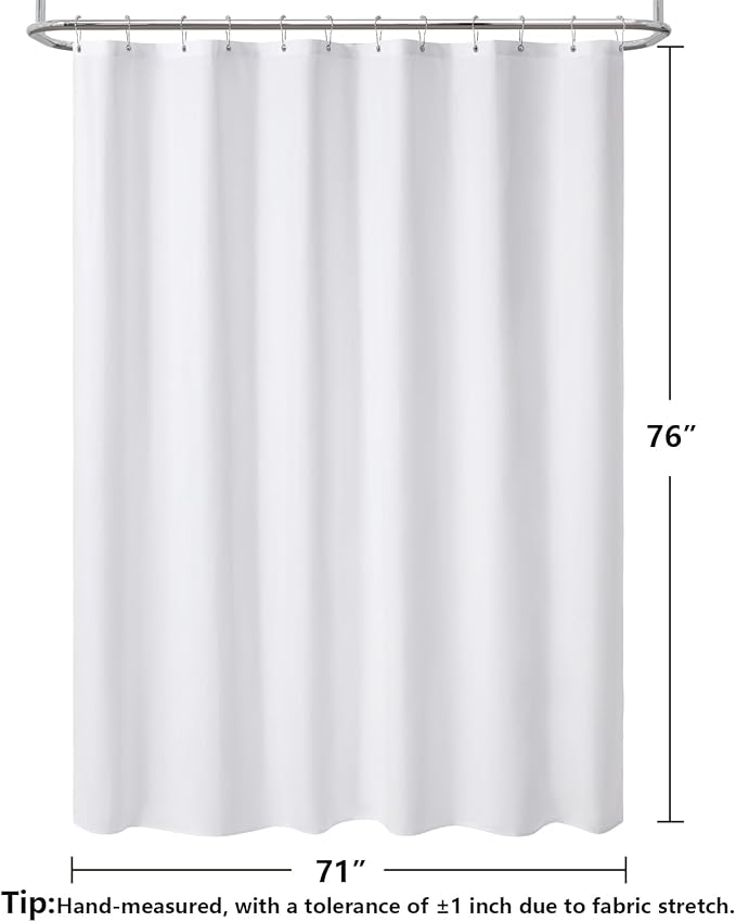 120GSM Ultimate Waterproof Fabric Shower Curtain Liner - TPU Lamination Technology with 3 Magnets,Machine Washable,71x76 Inch Soft Cloth Shower Curtain or Shower Liner,for Bathroom(White)