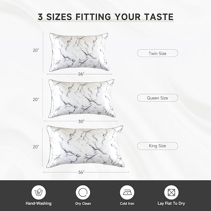 THXSILK Set of 2 Natural Mulberry Silk Pillowcase for Hair and Skin, Grade 6A+ Natural Mulberry Silk Pillowcase, Soft Breathable Zipper Pillow Case Queen Size 20"x30", Grey Marble