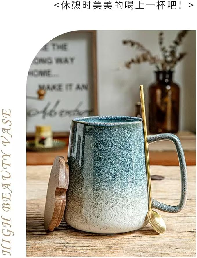 24 OZ, Large Ceramics Coffee Mugs with Handle, Extra Large Tea and Coffee Cup for Office and Home，Microwave and Dishwasher Safe,For Gift and Present(Flowing Sand Blue)