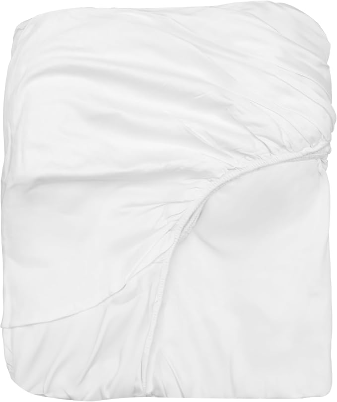 Organic Cotton Twin Fitted Sheet - 100% GOTS Certified Organic Cotton, White, Breathable, Toxic-Free, All-Natural, Soft, Cooling Fitted Sheets with Elastic - Sateen Fitted Sheets (Twin)