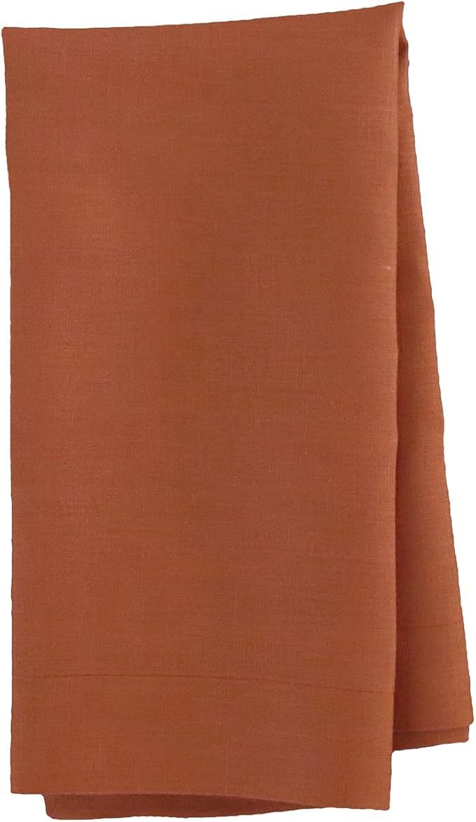Huddleson Sienna Rust Orange Linen Napkin 20x20 (Set of Four) Luxury Italian Linen Napkin Sewn in US