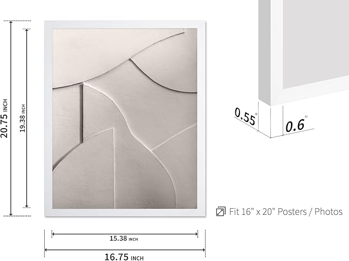 Monem Art Minimalist White Geometric Texture Print - Abstract Scandinavian Wall Art Poster - Wall Decor for Living Room, Bedroom or Office - 16x20 White Framed Wall Art by Mareike Bohmer