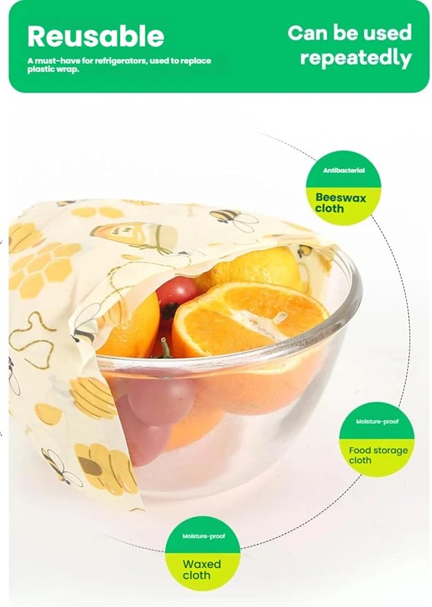 Beeswax food preservation cloth can be reused, cut, organic cotton, environmentally friendly, zero waste plastic preservation film substitute, 30x100cm roll (fruit/flower pattern)