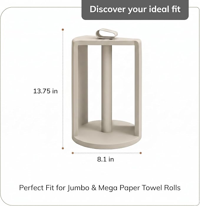 Anji Mountain Wooden Paper Towel Holder with Iron Holder, Holder Stand for Kitchen Roll Organizer & Kitchen Dining Table Home Décor, Countertop Fits Jumbo & Mega Rolls - Biscotti/Nickel, Top Load
