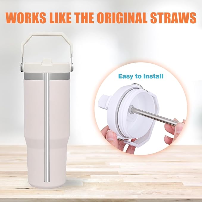 LUCKINEE Replacement Stainless Steel Straws for Stanley IceFlow Tumbler 30 oz, 3 Pack Metal Reusable Straws with 2 Straw Cleaner Brushes for IceFlow Tumbler Accessories