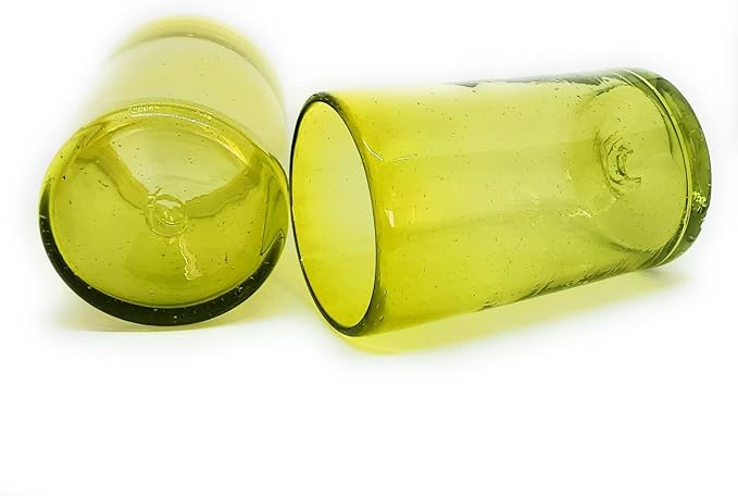 Solid Yellow 14 oz Drinking Glasses (set of 6), Recycled Glass, Lead-free, Toxin-Free (14oz Drinking)
