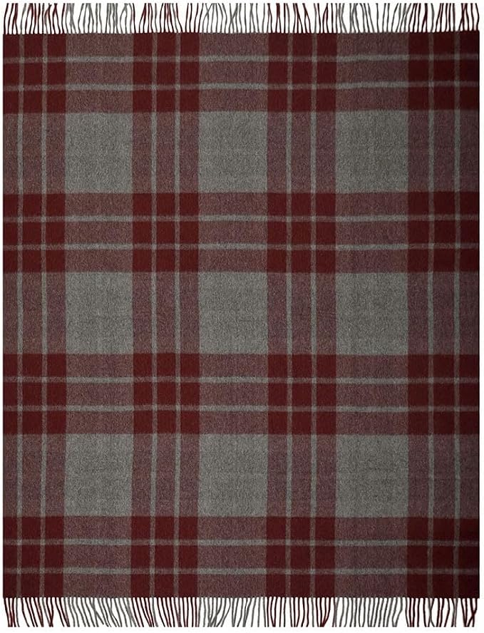 Superfine Alpaca Wool Throw Blanket - Lightweight Alpaca Merino Wool Throw Blankets | Soft Peruvian Alpaca Blanket Wool Blanket Scottish Design 70" x 60" (Dark Burgundy/Charcoal Gray/Gray)