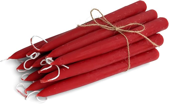 100% Pure Beeswax Taper Candles - All-Natural Handmade Decorative & Dipped Smokeless Unscented Candles for Christmas, Advent, and Hanukkah, Red Blossom, 8.5 Inches, 12 Candle Set, by BeeTheLight