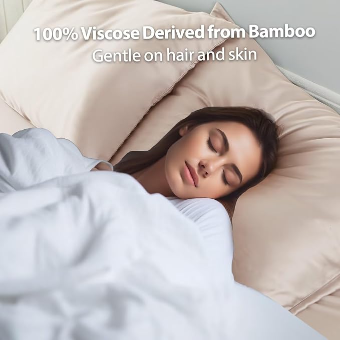 4 Pack Cooling Pillow Cases,Viscose Derived from Bamboo Pillow Protectors King Size Set of 4, 400 Thread Count Soft Silky Breathable Summer Pillow Cover with Zipper Hidden (4PCS, King,Beige)