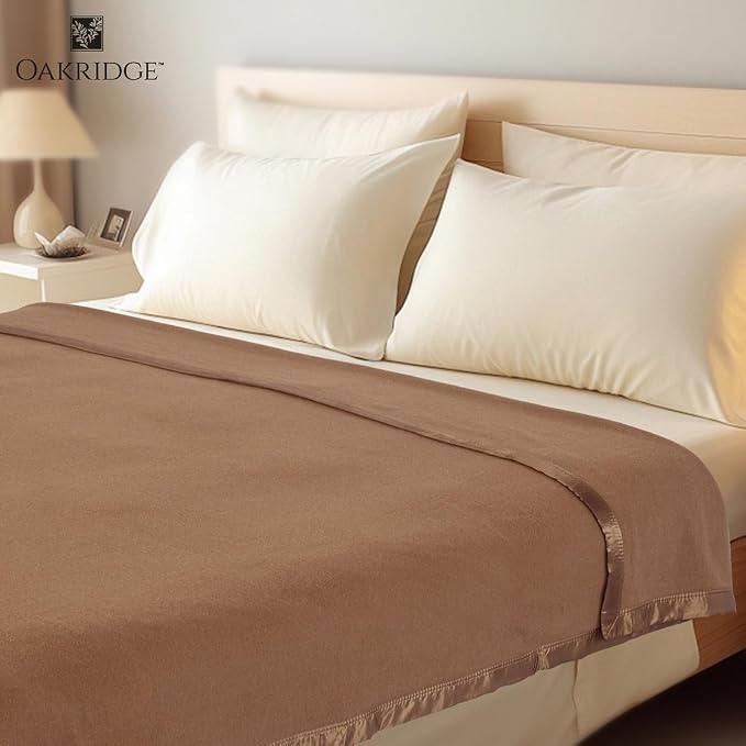 OakRidge Heirloom Merino Wool Blanket – 100% Australian Wool with Vintage Satin Edges – Breathable, Odor-Resistant, All-Season Bedding in King Size – Tan Cozy Throw for Home or Travel