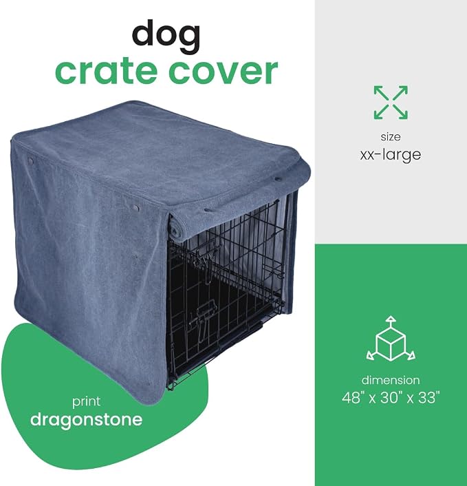 Molly Mutt Dragonstone Dog Crate Cover, GOTS-Certified 100% Organic Cotton Canvas Cover for Dog or Puppy Kennel and Cage, Washable, Free of Harmful Chemicals, XX-Large, Fits 48"x30"x33" Crate